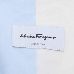Salvatore Ferragamo Cream/Blue Striped Cotton Button Shirt M
