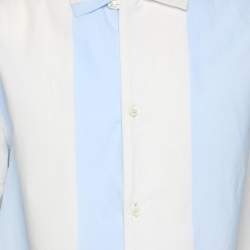 Salvatore Ferragamo Cream/Blue Striped Cotton Button Shirt M