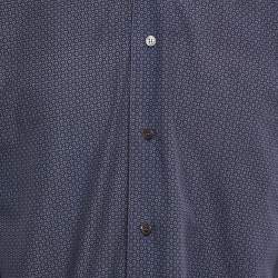 Pre Owned Salvatore Ferragamo Navy Blue Printed Derby Fit Shirt M