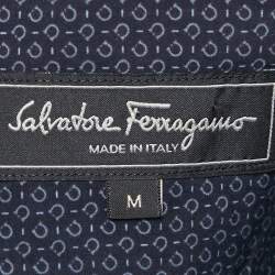 Pre Owned Salvatore Ferragamo Navy Blue Printed Derby Fit Shirt M