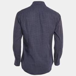 Pre Owned Salvatore Ferragamo Navy Blue Printed Derby Fit Shirt M