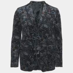 Salvatore Ferragamo Multicolor Feather Print Velvet Blazer S