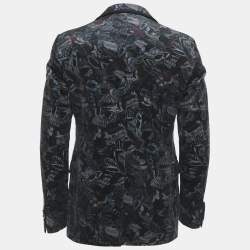 Salvatore Ferragamo Multicolor Feather Print Velvet Blazer S