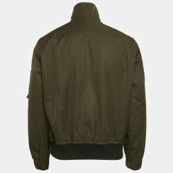Salvatore Ferragamo Olive Green Gabardine Leather Trim Bomber Jacket M
