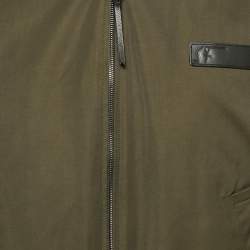 Salvatore Ferragamo Olive Green Gabardine Leather Trim Bomber Jacket M