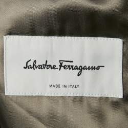 Salvatore Ferragamo Olive Green Gabardine Leather Trim Bomber Jacket M