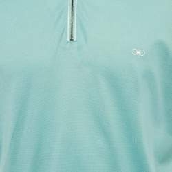 Pre Owned Salvatore Ferragamo Turquoise Cotton Zip -Up Polo T-Shirt XL