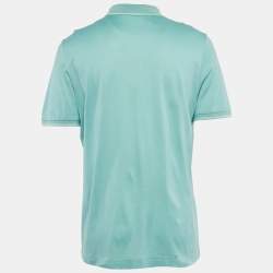 Pre Owned Salvatore Ferragamo Turquoise Cotton Zip -Up Polo T-Shirt XL