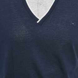 Pre Owned Salvatore Ferragamo Navy Blue Cotton Pique Polo T-Shirt L