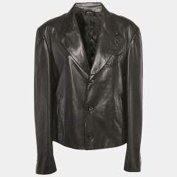 Pre Owned Salvatore Ferragamo Black Leather Slim-Cut Single Breasted Blazer XL