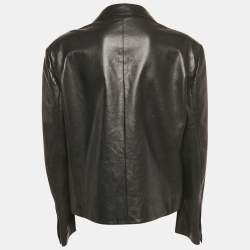 Pre Owned Salvatore Ferragamo Black Leather Slim-Cut Single Breasted Blazer XL