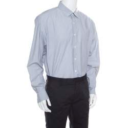 Pre Owned Salvatore Ferragamo Grey Striped Jacquard Long Sleeve Button Front Shirt XXL