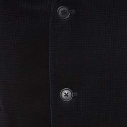 Salvatore Ferragamo Navy Blue Mini Houndstooth Patterned Velvet Blazer L