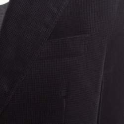 Salvatore Ferragamo Navy Blue Mini Houndstooth Patterned Velvet Blazer L