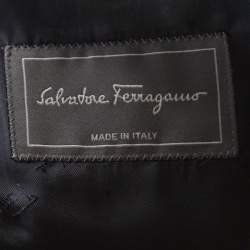 Salvatore Ferragamo Navy Blue Mini Houndstooth Patterned Velvet Blazer L