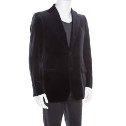 Salvatore Ferragamo Navy Blue Mini Houndstooth Patterned Velvet Blazer L