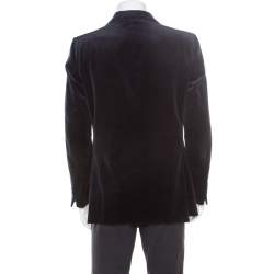Salvatore Ferragamo Navy Blue Mini Houndstooth Patterned Velvet Blazer L