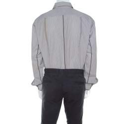 Pre Owned Salvatore Ferragamo Brown Pin Striped Cotton Derby Fit Shirt XXL 