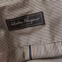 Pre Owned Salvatore Ferragamo Brown Pin Striped Cotton Derby Fit Shirt XXL 