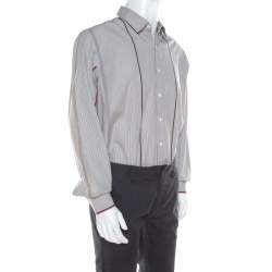 Pre Owned Salvatore Ferragamo Brown Pin Striped Cotton Derby Fit Shirt XXL 