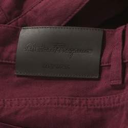 Pre Owned Salvatore Ferragamo Burgundy Washed Denim Straight Fit Jeans M