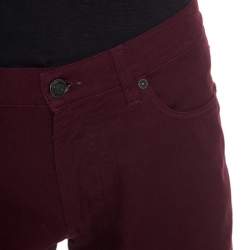Pre Owned Salvatore Ferragamo Burgundy Washed Denim Straight Fit Jeans M