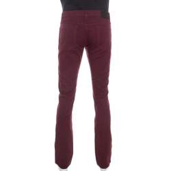 Pre Owned Salvatore Ferragamo Burgundy Washed Denim Straight Fit Jeans M