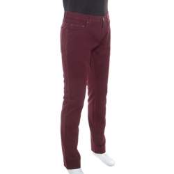 Pre Owned Salvatore Ferragamo Burgundy Washed Denim Straight Fit Jeans M