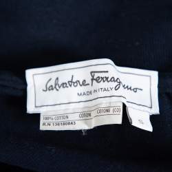 Pre Owned Salvatore Ferragamo Navy Blue Cotton Pique Contrast Stripe Detail Polo T-Shirt S