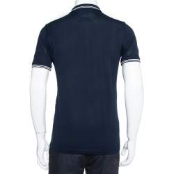Pre Owned Salvatore Ferragamo Navy Blue Cotton Pique Contrast Stripe Detail Polo T-Shirt S