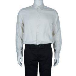 Pre Owned Salvatore Ferragamo Men's Beige Striped Shirt L