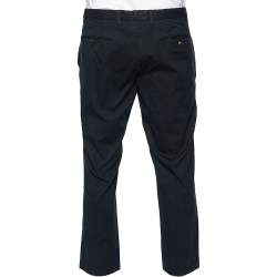 Pre Owned Salvatore Ferragamo Midnight Blue Cotton Straight Leg Pants L