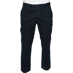 Pre Owned Salvatore Ferragamo Midnight Blue Cotton Straight Leg Pants L