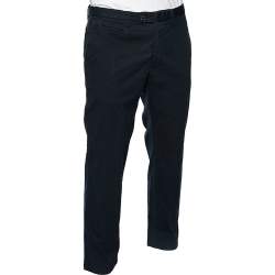 Pre Owned Salvatore Ferragamo Midnight Blue Cotton Straight Leg Pants L