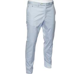 Pre Owned Salvatore Ferragamo Blue Striped Cotton Straight Leg Pants L