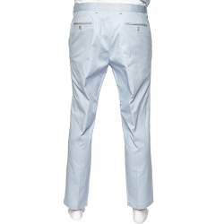 Pre Owned Salvatore Ferragamo Blue Striped Cotton Straight Leg Pants L