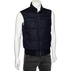 Pre Owned Salvatore Ferragamo Black Wool Zip Front Gilet M