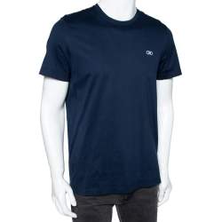 Pre Owned Salvatore Ferragamo Navy Blue Cotton Short Sleeve T-Shirt L