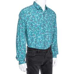 Pre Owned Salvatore Ferragamo Blue Cactus Printed Cotton Long Sleeve Shirt XL