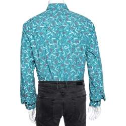 Pre Owned Salvatore Ferragamo Blue Cactus Printed Cotton Long Sleeve Shirt XL