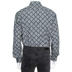 Pre Owned Salvatore Ferragamo Charcoal Grey Printed Cotton Derby Fit Shirt XL