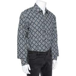 Pre Owned Salvatore Ferragamo Charcoal Grey Printed Cotton Derby Fit Shirt XL