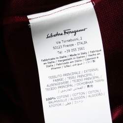 Pre Owned Salvatore Ferragamo Grey and Burgundy Striped Logo Embroidered Polo T-Shirt M