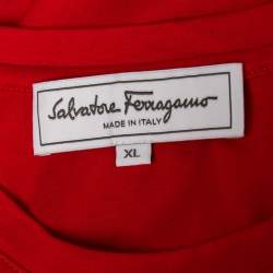 Pre Owned Salvatore Ferragamo Red Cotton Logo Embroidered Short Sleeve T-Shirt XL
