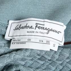 Pre Owned Salvatore Ferragamo Blue Patterned Silk Knit Short Sleeve Polo T-Shirt S