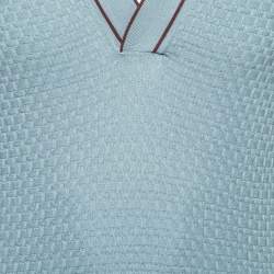 Pre Owned Salvatore Ferragamo Blue Patterned Silk Knit Short Sleeve Polo T-Shirt S