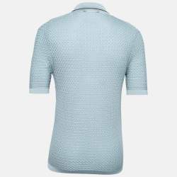Pre Owned Salvatore Ferragamo Blue Patterned Silk Knit Short Sleeve Polo T-Shirt S