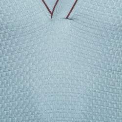 Pre Owned Salvatore Ferragamo Blue Patterned Silk Knit Short Sleeve Polo T-Shirt S