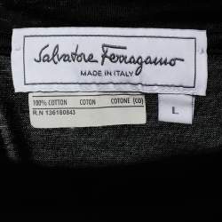 Pre Owned Salvatore Ferragamo Black Cotton Gancini Embroidered T-Shirt L
