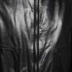 Pre Owned Salvatore Ferragamo Black Leather Ribbed Biker Jacket L 